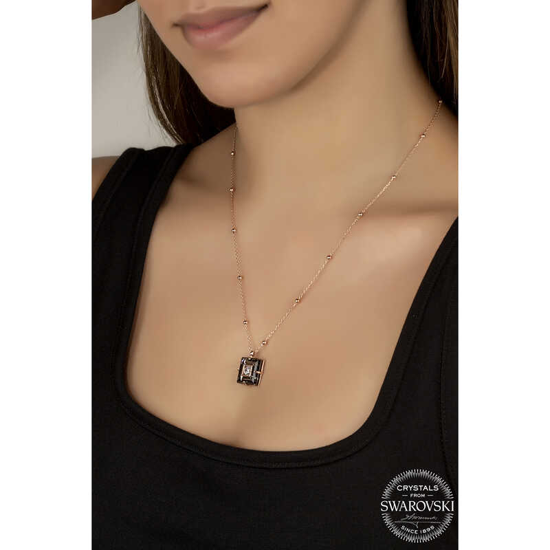 Swarovski%20Crystal%20Taşlı%20Rose%20Top%20Zincir%20Siyah%20Elmas%20Gümüş%20Kadın%20Kolye