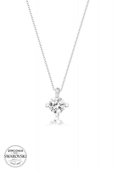 Union Swarovski Taşlı Zirconia Kadın Tektaş Gümüş Kolye