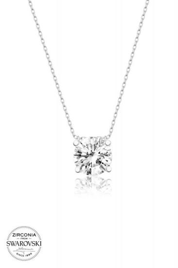 Union Swarovski Taşlı Zirconia Kadın Tektaş Gümüş Kolye