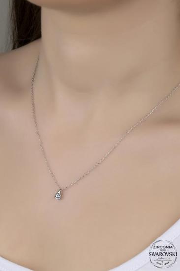 Union Swarovski Taşlı Zirconia Kadın Tektaş Gümüş Kolye