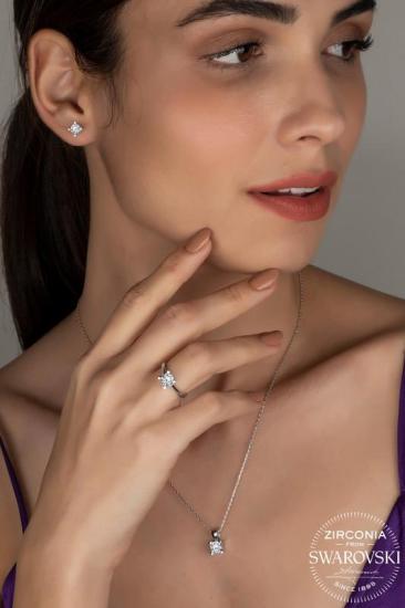 Union Swarovski Taşlı Zirconia Kadın 4 Tırnak Gümüş Set