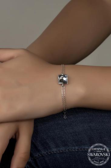 Union Swarovski Crystal Kadın Asymmetric Square Gümüş Bileklik