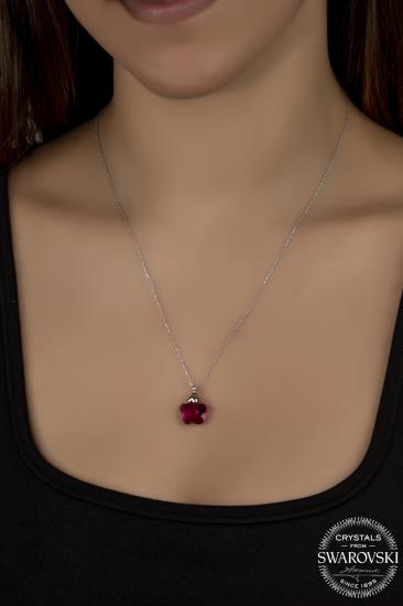 Union Swarovski Crystal Kadın Fushia Papatya Gümüş Kolye