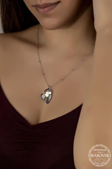 Union Swarovski Crystal Kadın Aqua Kalp Gümüş Kolye