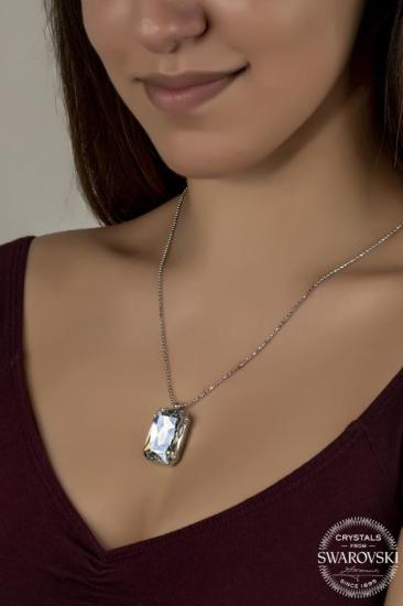Union Swarovski Crystal Kadın Büyük Parlak Octagan Gümüş Kolye