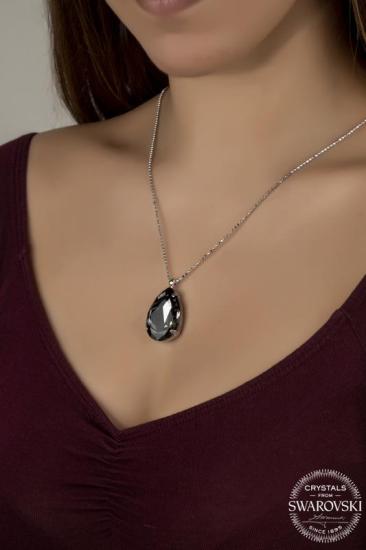 Union Swarovski Crystal Kadın Black Diamond Damla Gümüş Kolye