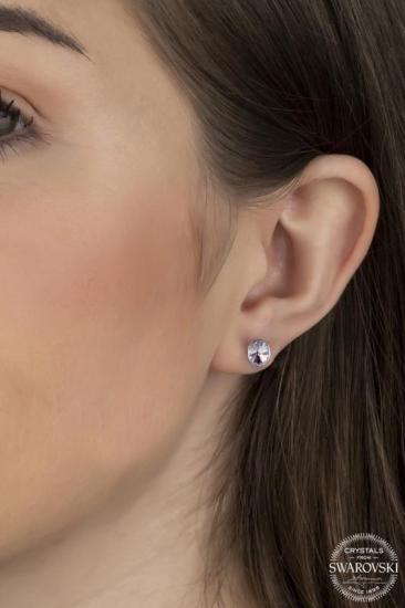 Union Swarovski Crystal Kadın 6 mm Mini Gümüş Küpe