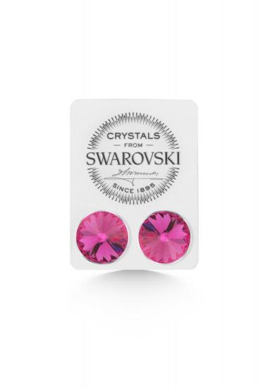 Union Swarovski Crystal Kadın Fuchsia Taşlı 12mm Çivili Gümüş Küpe