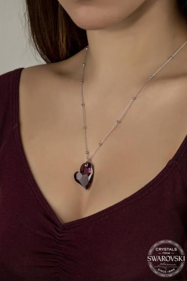 Union Swarovski Crystal Kadın Ametist Kalp Gümüş Kolye