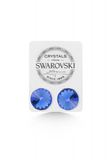 Union Crystal Kadın Sapphire Taşlı 12mm Çivili Gümüş Küpe