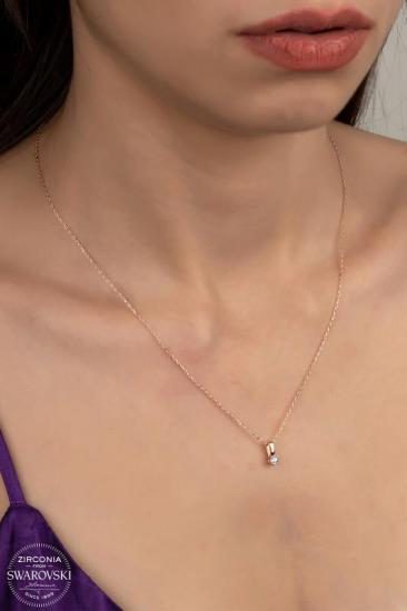 Union Zirconia Kadın Mini Tektaş Rose Gümüş Kolye