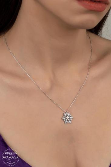 Union Swarovski Zirconia Kadın Kar Tanesi Gümüş Kolye