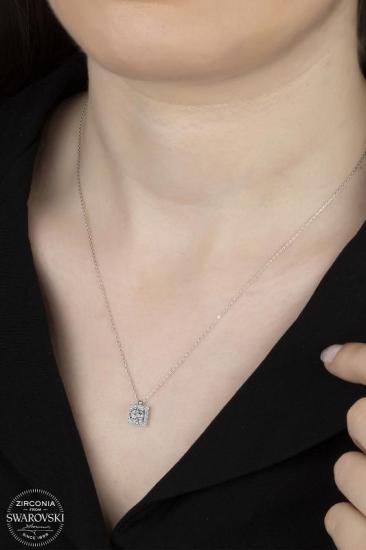 Union Swarovski Zirconia Kadın Pırlanta Montür Gümüş Kolye