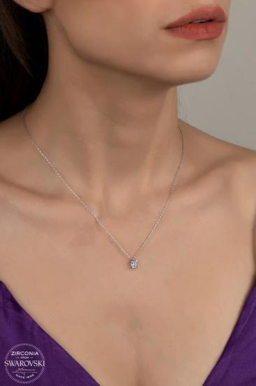 Union Swarovski Zirconia Kadın Pırlanta Montür Gümüş Kolye
