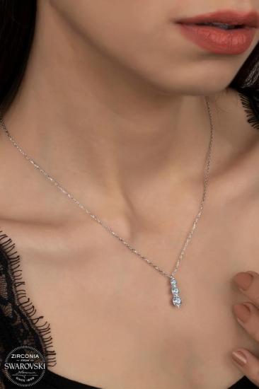 Union Swarovski Zirconia Kadın Üçtaş Süzme Gümüş Kolye