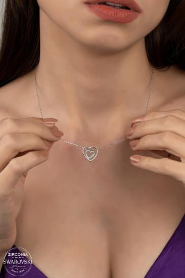 Union Swarovski Zirconia Kadın Kalp Kalbe Gümüş Kolye
