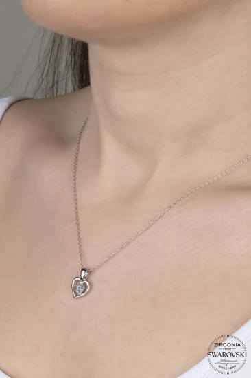 Union Swarovski Zirconia Kadın Kalp Montür Gümüş Kolye
